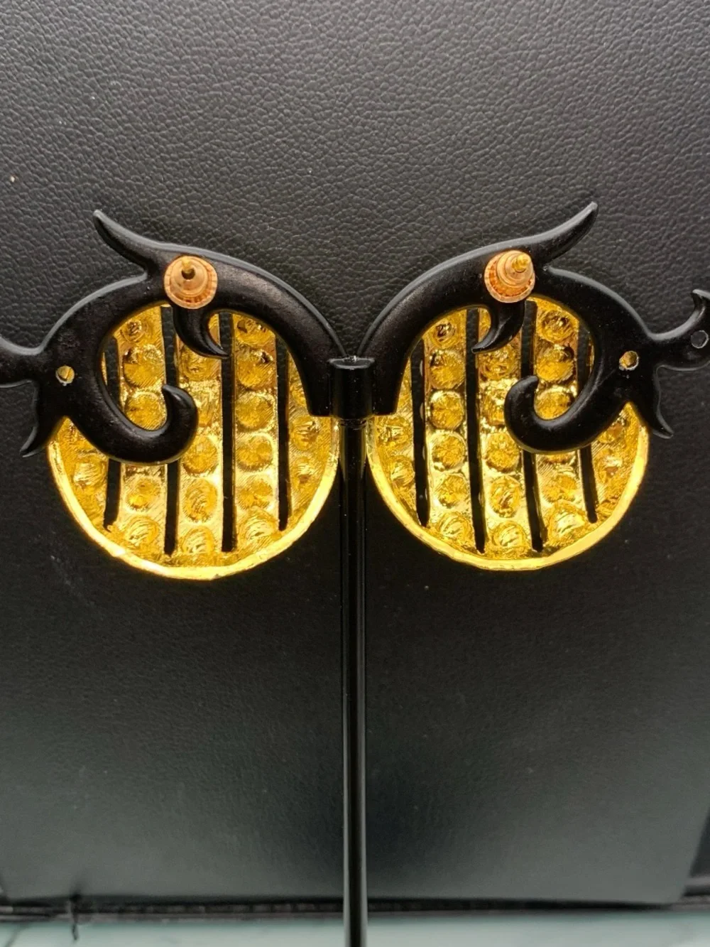 Chunky Gold tone Crystal Stripe pierced Earrings